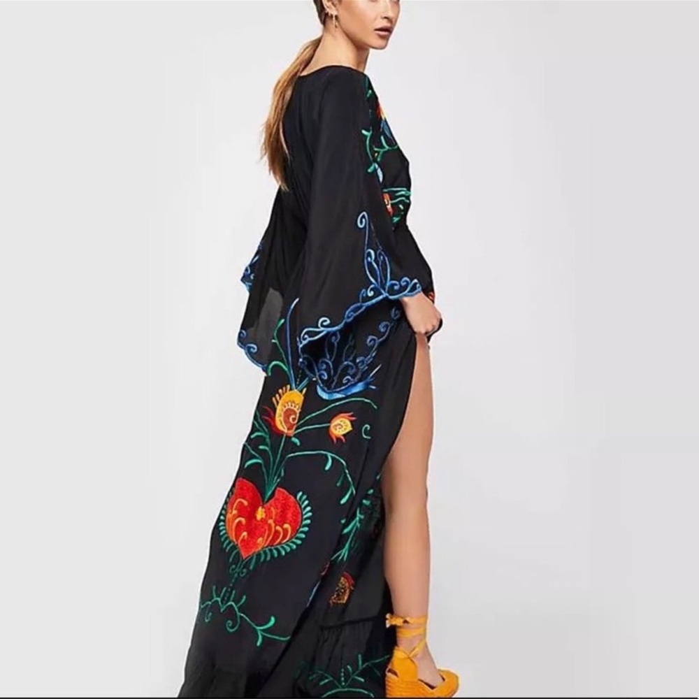 Bohemian Embroidered Black Hearts Magic Long Maxi Gown In Black 5 Star ⭐️ Fav - Picture 3 of 7